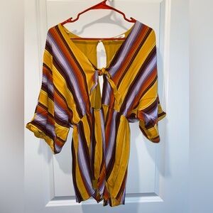 Wild Honey multicolored plunge V-neck blouse
